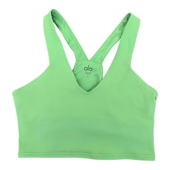 Alo Yoga Airbrush Real Bra Plunge V-Neck Racerback Sz Small Lime Green RN#87370 - Picture 3 of 6